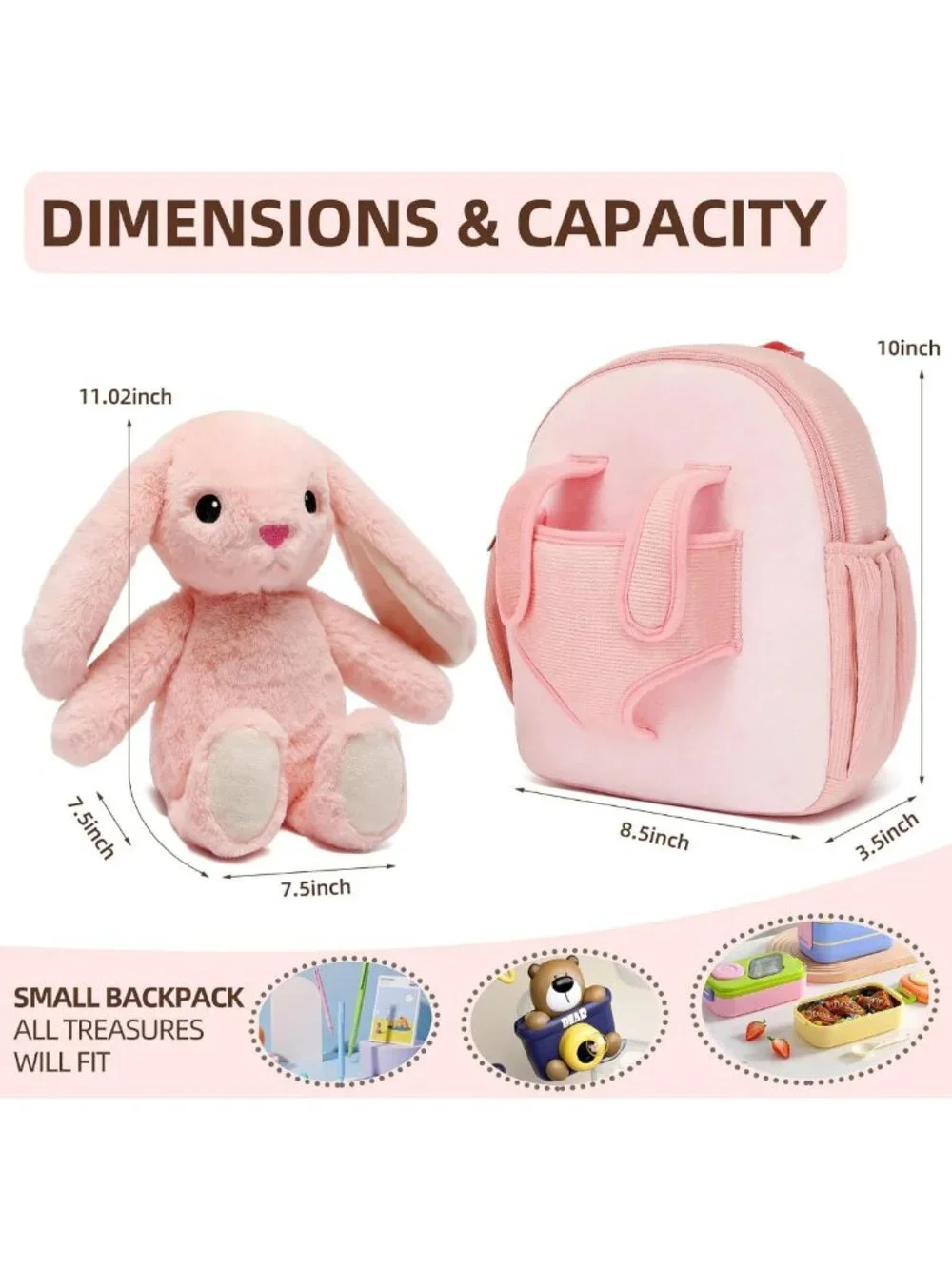 Soft Pink Bunny Toddler Backpack with Removable Plush Cuddle Buddy, Perfect Gift